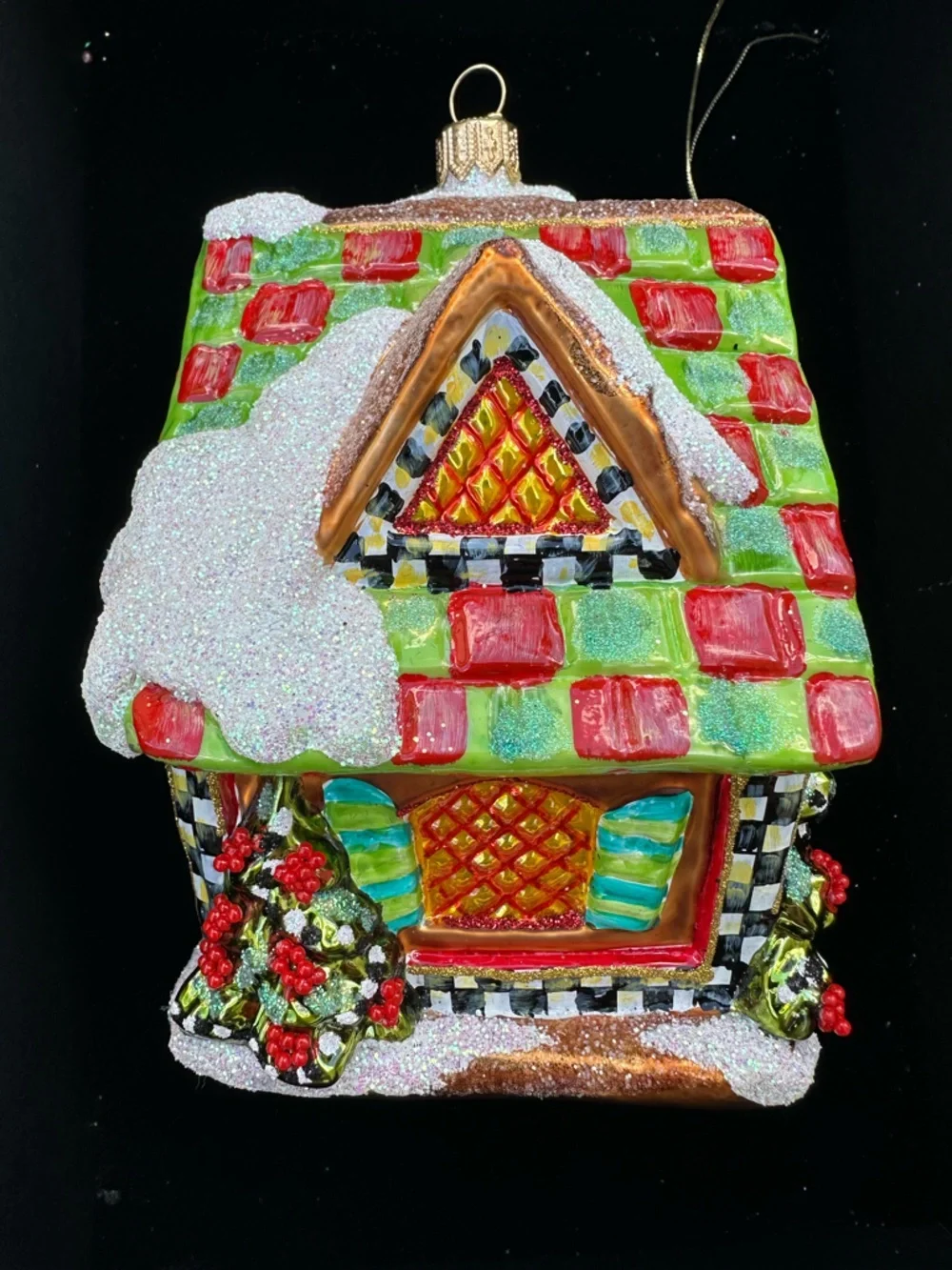 Mackenzie Childs Gingerbread House Handblown Christmas Ornament Retired in Box